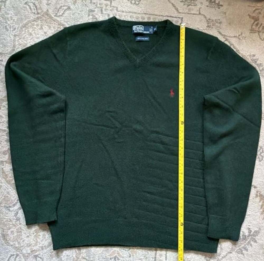 Polo Ralph Lauren Men's Green 100% Lambs Wool V-Neck Sweater Size XL